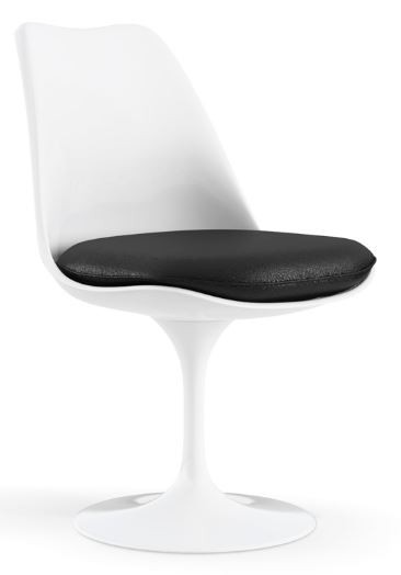 chaise tulipe blanche avec coussin assise cuir noir knoll eero saarinen